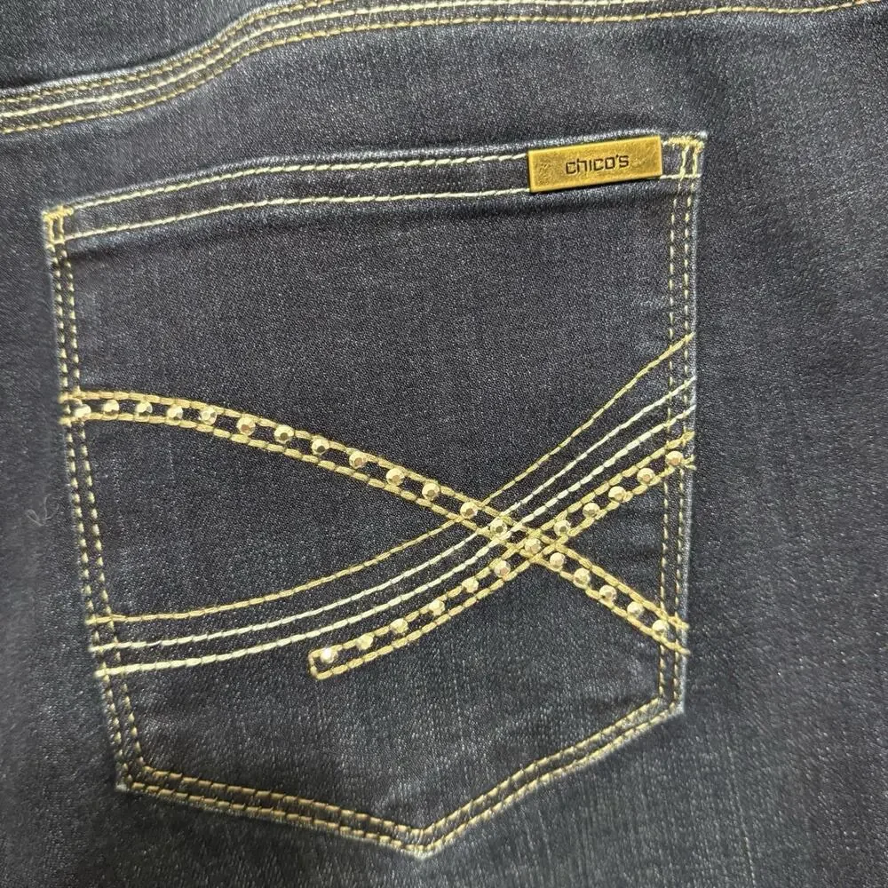 Chico's So Slimming Bootcut Jeans Size 2 US 12 Blue Dark Wash Stretch Denim